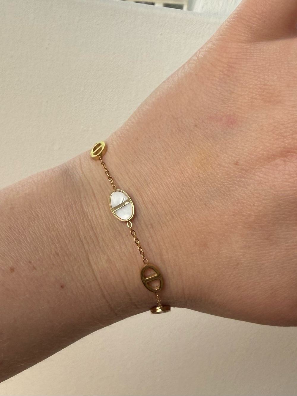 18k GP Chain Bracelet with Mother-of-Pearl Accent